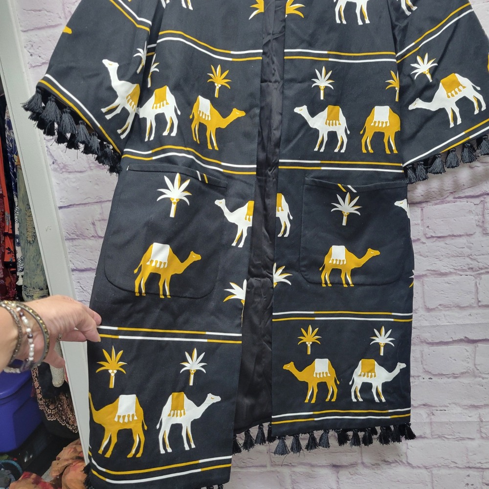 Kate Spade Spice Things Up Camel Jacket‎ Size 10 Open Front Tassel Fringe Long - Picture 4 of 9